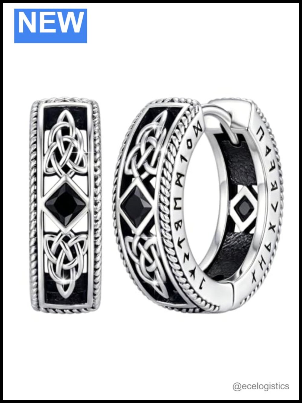 Viking Rune Celtic Knot Hoop Earrings Cubic Zirconia Inlay Punk Jewelry Gift